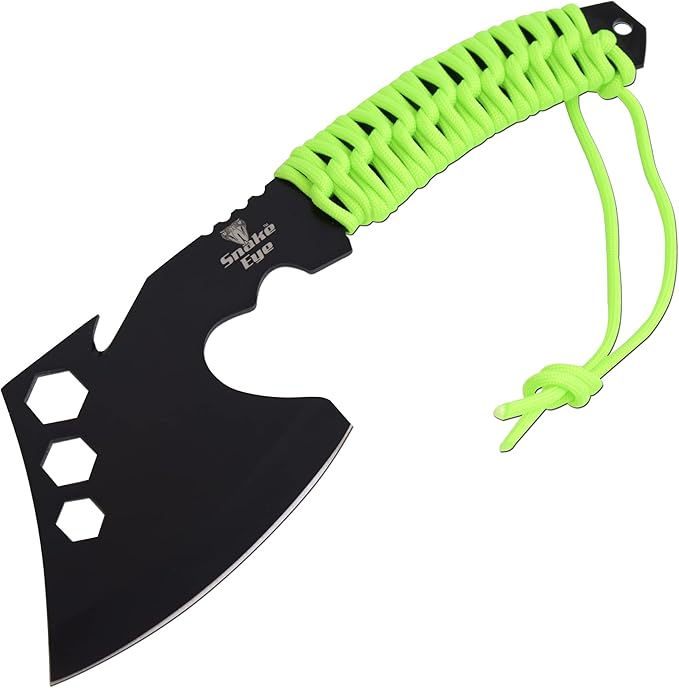 Snake Eye Tactical Compact Tomahawk Full Tang | Camping Axe | Outdoors | Gaming (Green Cord)