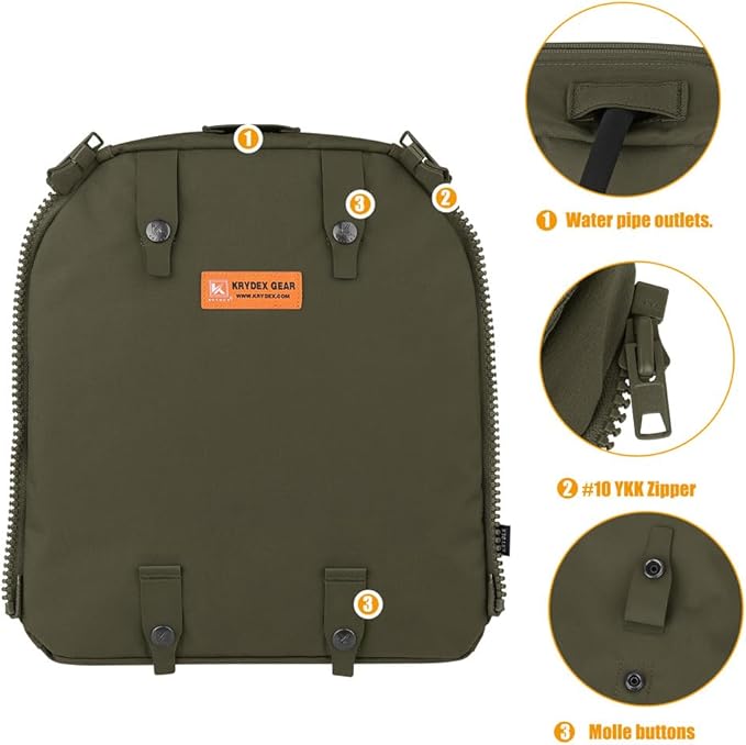KRYDEX Tactical Zip-on Back Panel for Scarab Vest MOLLE Helmet Backpack with Hydration Bladder Holder (RG)