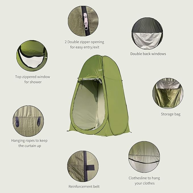 Pop Up Pod - Privacy Shower Tent with Carry Bag Dressing Room Instant Portable Toilet Stall for Camping Beach or Tailgate (Green)