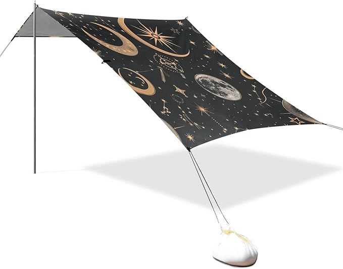 ALAZA Moon Stars Astrology Bohemian Beach Tent Sun Shelter Portable Canopy Sunshade for Outdoor Camping Picnics Backyard Fun 10x9 ft
