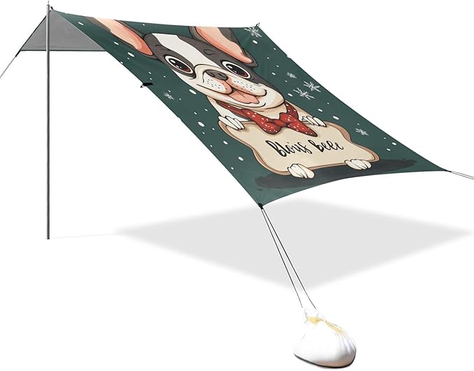 ALAZA Merry Christmas French Bulldog Bone Tsnowflake Beach Tent Sun Shelter Portable Canopy Sunshade for Outdoor Camping Picnics Backyard Fun 10x9 ft