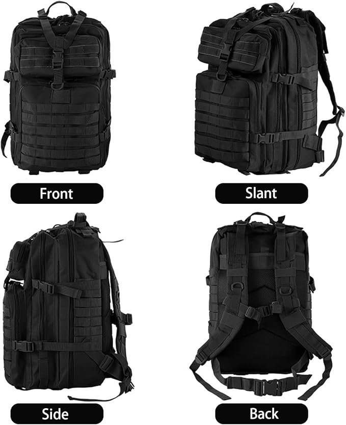 aiGear Tactical Backpack for Men 45L Military Backpack 3-Day Bug Out Bag for Camping Hiking Hunting with Molle System Army Daypack (45L Black)
