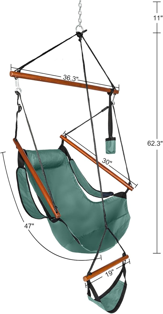 Hammock Hanging Sky Chair Large Swinging Seat Chair Indoor and Outdoor Air Swing Seat with Oxford Cloth&amp HardwoodCup Holder for Patio Bedroom or Tree (Green)