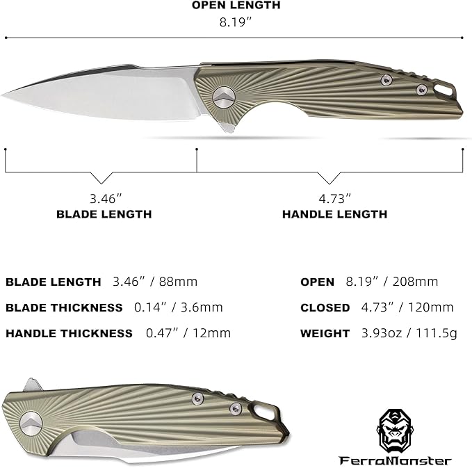 Folding Pocket KnifeEDC KnifeM390 Steel BladeTitanium Carbon Fiber HandleTactical/Outdoor Camping/Survival/HuntingKnife (Golden)