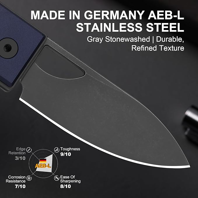 Kizer Little Ringbo Pocket Knife 2.95 AEB-L Steel Drop Point Folding Knife with Blue Aluminum Handle Thumb Hole Opener Button Liner Lock EDC knives for Camping Hiking V3708A3