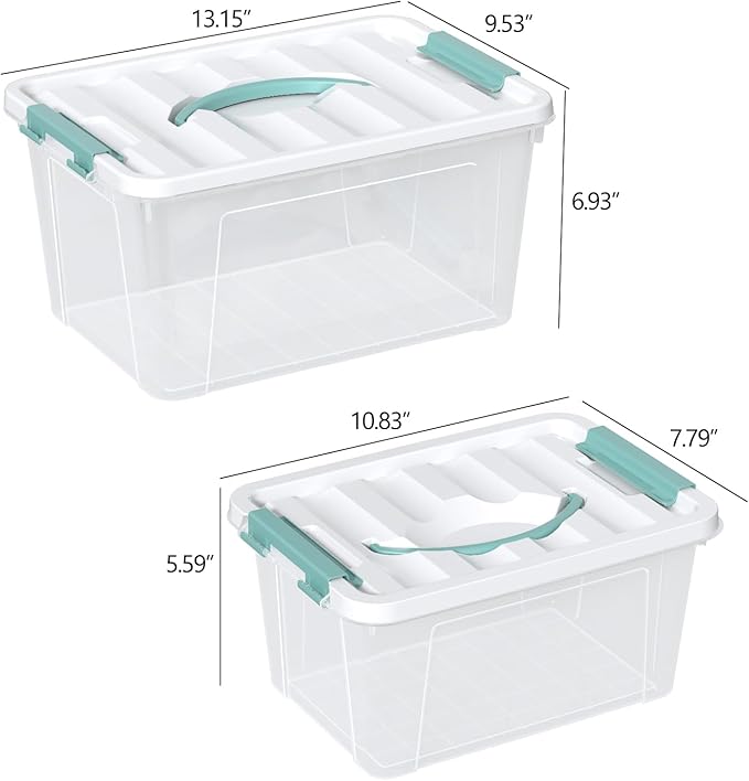 2-packs Latch Storage Boxes with Handle 7 Quart &amp 14 Quart Clear plastic Container Tote