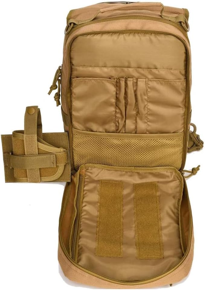 REEBOW GEAR Tactical Sling Bag Pack w/Gun Holster Small Military Rover Shoulder Sling Pack Molle Assault Range Bag Everyday Carry Diaper Bag (Style 07-Tan)
