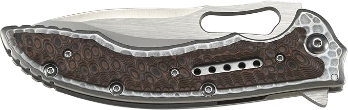 CRKT Fossil Folding Pocket Knife: Stainless Steel Plain Edge EDC Folder with Frame Lock Everyday Carry Folded Knife with Satin Blade Finish 5470 Silver brown grey