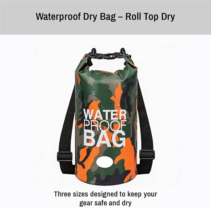 Waterproof Dry Bag Set of 3 (15L 20L 30L) - PVC Roll Top Dry Bags Waterproof - Backpack for Kayaking Camping Beach &amp Travel (Camouflage Orange Dark Blue Green)