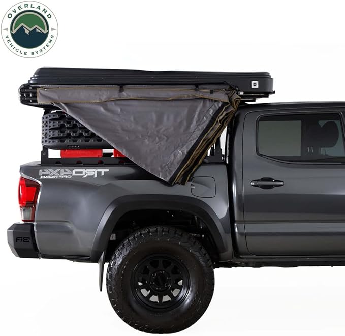 Overland Vehicle Systems 19689909 HD Nomadic 270 LTE Awning Passenger Side | 65 Sq Ft of Coverage | Dark Gray Fabric with Travel Cover Included | Twist and Lock Technology | Weather-Resistant
