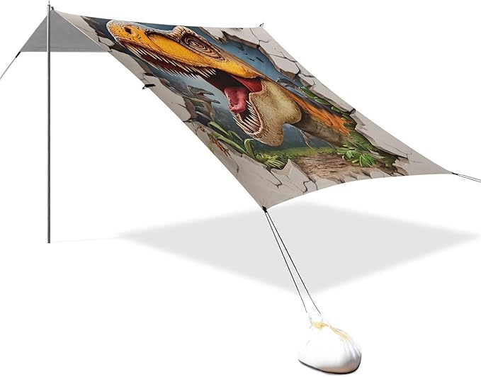 ALAZA 3D Cartoon Dinosaur Wall Hole Beach Tent Sun Shelter Portable Canopy Sunshade for Outdoor Camping Picnics Backyard Fun 10x9 ft
