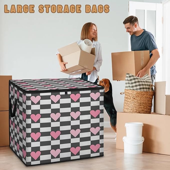 XL Large Clothes Storage with Lid Handle Valentine's Day Large Thick Clothes Blanket Storage Containers for Organizing Bedroom Closet
