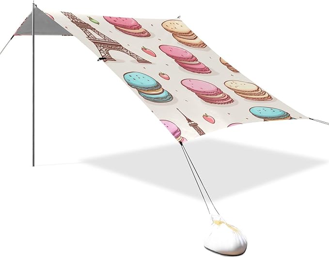 ALAZA Macaron Cake Eiffel Tower Beach Tent Sun Shelter Portable Canopy Sunshade for Outdoor Camping Picnics Backyard Fun 10x9 ft
