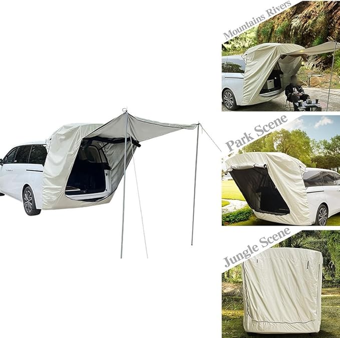 Car Side Awning Tent for SUV MPV Camping with Double Layer Mesh Design Waterproof 210D Oxford Fabric Outdoor Shelter Sunshade Canopy with Storage Bag