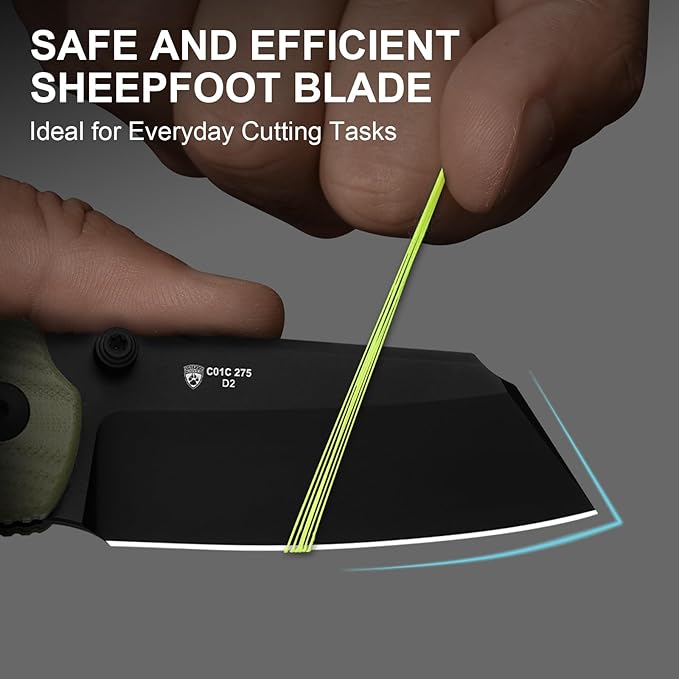Kizer C01C 275 Sheepdog Pocket Knife 2.75 D2 Blade Folding Knife Button Liner Lock Thumb Stud Opener Green G10 Handle Small EDC Knives for Camping Survival V3488.27M3
