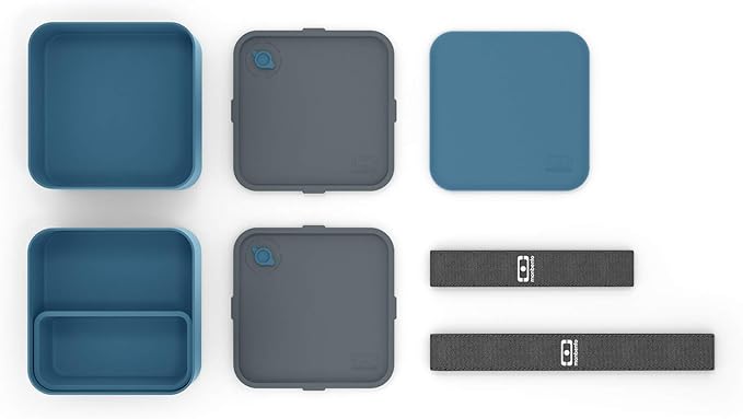 monbento - Large Bento Lunch Box MB Square Denim with 2 Compartments - 57 oz - Leakproof Lunch Box for Work/Picnic/Meal Prep - BPA Free - Microwave &amp Dishwasher Safe - Blue