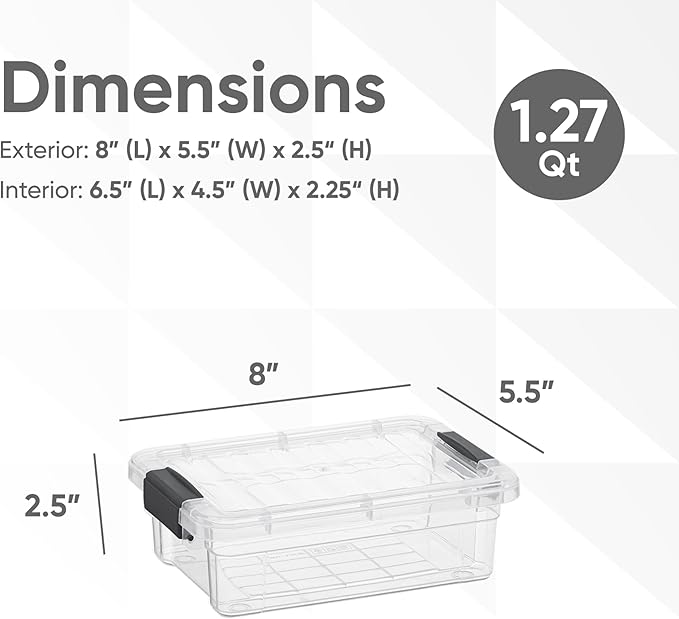 Superio Clear Storage Boxes with Lids 1.27 Quart Plastic Container Bins for Organizing Stackable Crates BPA Free Non Toxic Odor Free Organizers for Home Office and Dorm 24 Pack