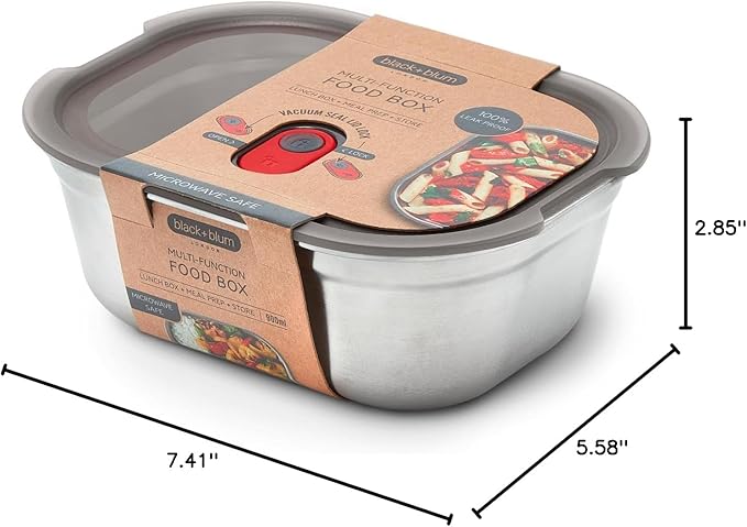 BLACK + BLUM Microwavable Stainless Steel Lunch Box | Multi-Function Vacuum Sealed Container for Healthy Food | Portable and Stackable Food Storage for Office and Outdoor | 30 oz / 900ml