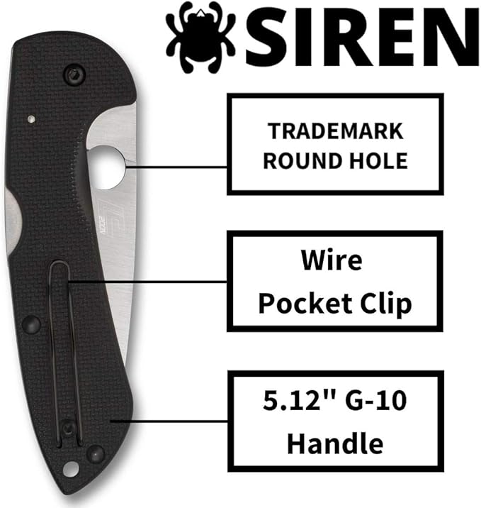 Spyderco Siren Folding Knife - G-10 Black Handle with PlainEdge Steel Blade - C247GP