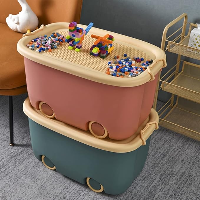 LIFKOME Stackable Toy Storage Box with Wheels Rolling Storage Box with Snap Lid Handle&amp Latches Wheeled Storage Durable and Reusable Storage Bins with Latching Lids
