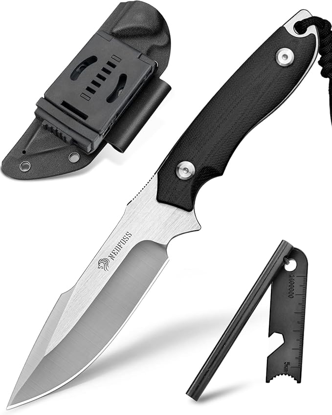 NedFoss Survival Knife with Fire Starter and Kydex Sheath 9.25 Full Tang Fixed Blade Camping Knife with Sheath Horizontal &amp Vertical Bushcraft Knife with G10 Handle for Outdoor Hunting Fishin