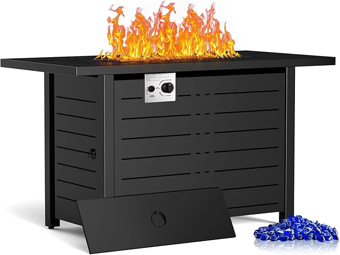 ZAFRO 43Inch 2-in-1 Fire Pit Table &amp Firepit - Adjustable Flame Height 50000 BTU Smokeless &amp Windproof Design CSA Certified Durable Metal Frame Eco-Friendly Propane Heater for Garden/Patio