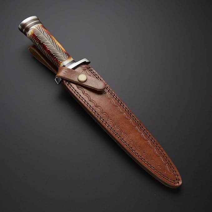 Custom Handmade D2 Steel FireFlash Knife Dagger Knife Outdoor Fixed Blade Knife Forged Camel Bone with Rosewood Handle Leather Sheath