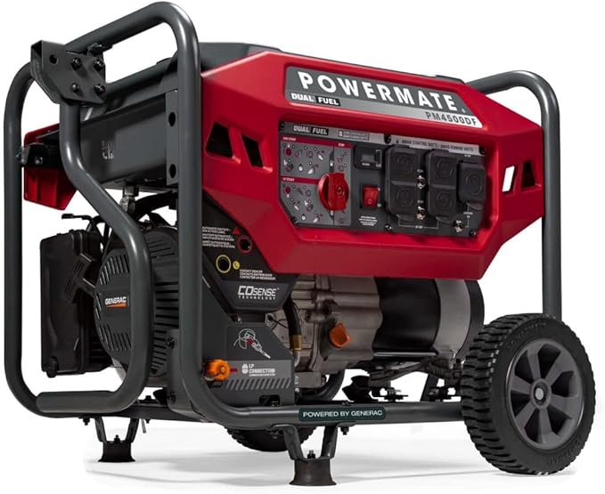 Powermate PM4500 4500-Watt Dual-Fuel Compatible Portable Generator - Gas and Propane - COsense Technology - Reliable Power Solution for Home Camping and Emergency Backup - 49 State/CSA - Red/Black