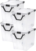 IRIS USA WeatherPro 103 Qt Storage Bins with Lids 4 Pack BPA-Free Plastic Gasket Box with Tight Latch and Seal Stackable Nestable Tote Tub - Clear/Black
