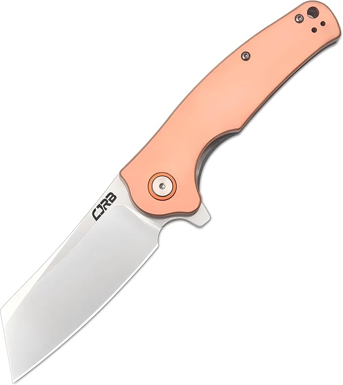 CJRB Crag Folding Pocket Knife 3.43 D2 Steel Blade Copper Handle EDC Knife with Pocket Clip for Men Women Camping Survival Hiking Stone Wash (J1904)