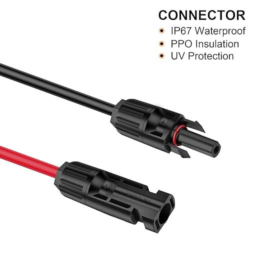 30FT 10AWG Solar Panel Extension Cable with Pair of Connectors Solar Cable for Solar Panels Charge Controllers and Solar Generator (10AWG 30FT)