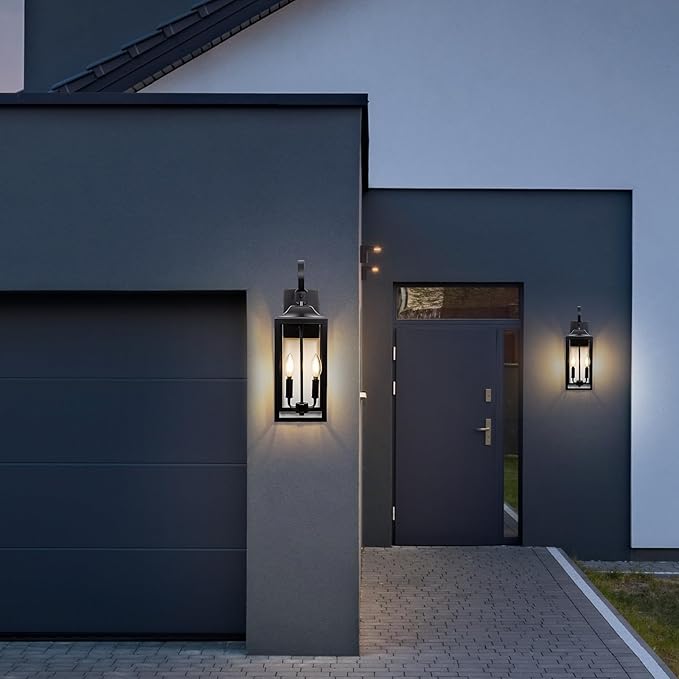19 Large Outdoor Wall Lights - Black Outside Wall Mounted Light Fixture Exterior Lighting Fixtures Farmhouse Outside Wall Sconce Lantern 2-Light Modern Porch Lights for House 2 Pack