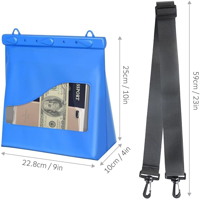 PINHEN Waterproof Pvc Swimming Bag with Shoulder Strap for Beach Travel Combo Bag Scuba Snorkeling Diving Riving Trekking Storage Pouch Large Capacity Lightweight Bag (Blue)