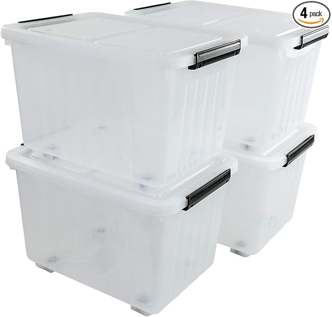 30L Plastic Storage Bin Stackable and Nestable Storage Boxes with Lids and Secure Latching Buckles Large Storage Container (Clear)