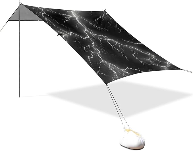 ALAZA Lightning Black Background Pattern Beach Tent Sun Shelter Portable Canopy Sunshade for Outdoor Camping Picnics Backyard Fun 10x9 ft