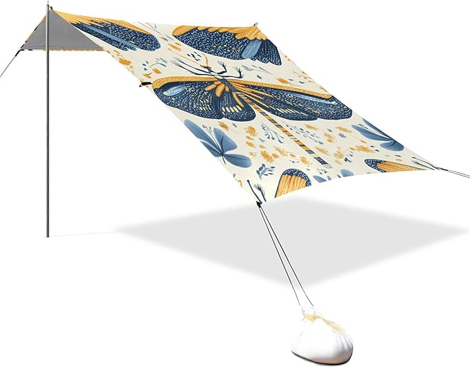 ALAZA Vintage Blue Orange Yellow Dragonflies Beach Tent Sun Shelter Portable Canopy Sunshade for Outdoor Camping Picnics Backyard Fun 10x9 ft