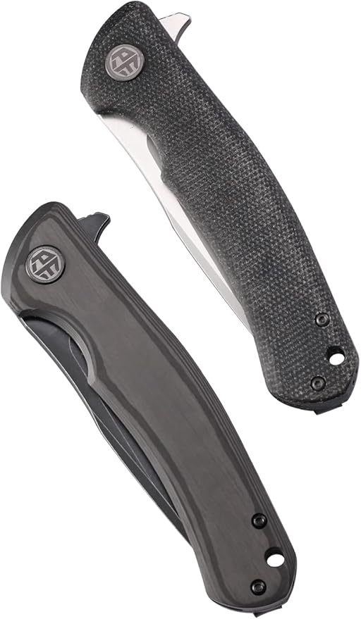 Petrified fish K110 Steel 949 Folding Knife G10 Handle Ceramic Ball bearings Camping Hunting Knives EDC tool (Black Stonewashed withCarbon fiber)