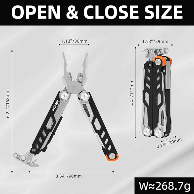 HANSHI Multitool Pliers 22-in-1 YG10 Tungsten Steel Multi Tool with ScissorsReplaceable Wire Cutters Flint Window Breaker Back ClipIdeal for Camping Survival and Gift(Black)