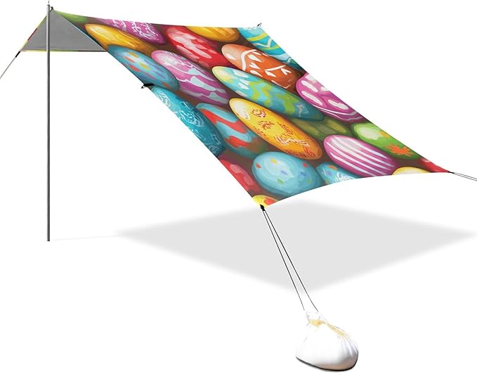 ALAZA Colorful Easter Egg Happy Easter Beach Tent Sun Shelter Portable Canopy Sunshade for Outdoor Camping Picnics Backyard Fun 10x9 ft