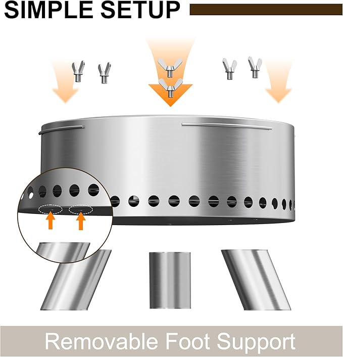 Smokeless Fire Pit 15 Inch Portable Smokeless FirePit for Outside with Fire Poker and Carry Bag Stainless Steel FirePit Easy Setup and Storage Sliver