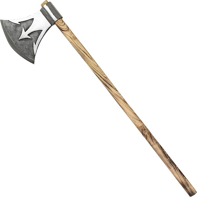 MedievalDepot Briny Deep Trident Forged Two-Handed Combat Axe - Overall 42 - Carbon Steel Blade - Rosewood Handle