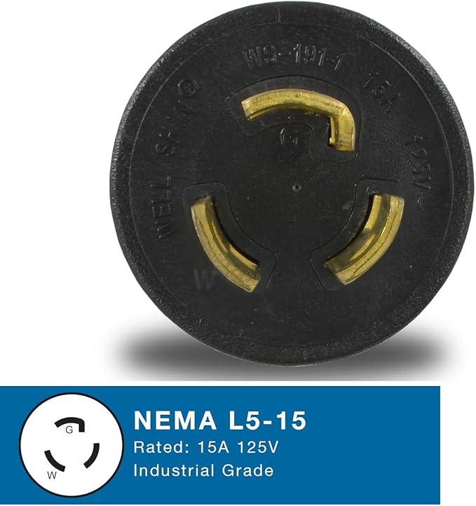 Conntek 30120 UNO Locking Plug NEMA L5-15P to NEMA 5-15R 125-Volt Adapter Black 1PCS/PK