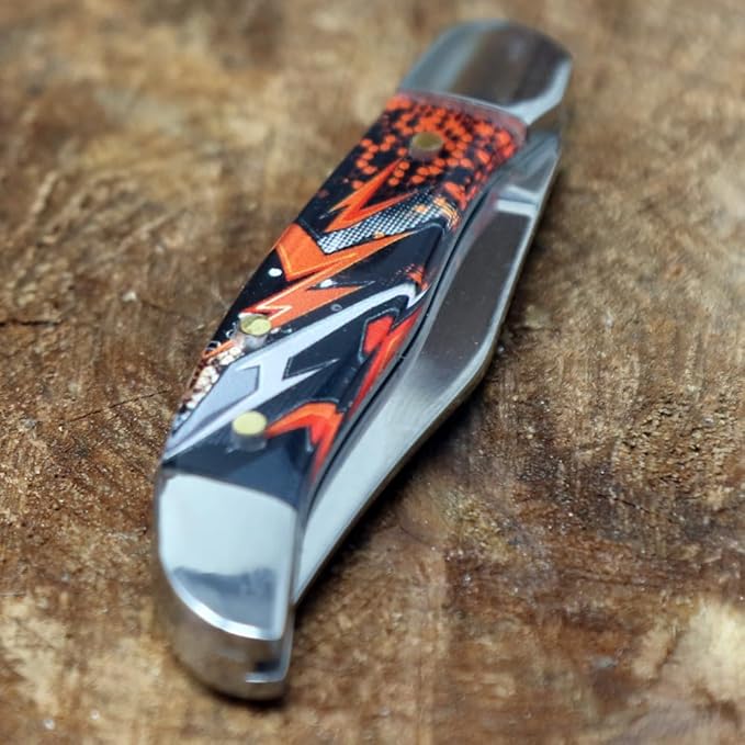 WHISKEY BENT HAT CO. Mini Hunter Folding Pocket Knife 2.75 Closed Length 440C Stainless Steel Blade (Orange Crush)