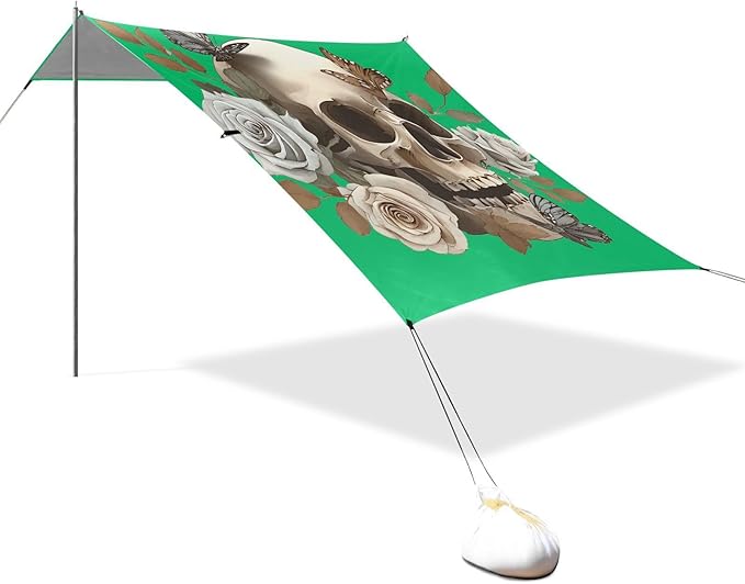 ALAZA Skull Rose Butterfly Beach Tent Sun Shelter Portable Canopy Sunshade for Outdoor Camping Picnics Backyard Fun 10x9 ft