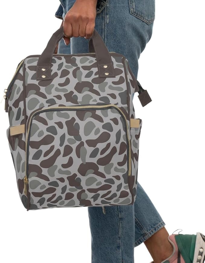 Gray Camo Backpack/Camo Diaper bag/Old School Camo Travel Bag/Hunting Bookbag/Country Life Bookbag