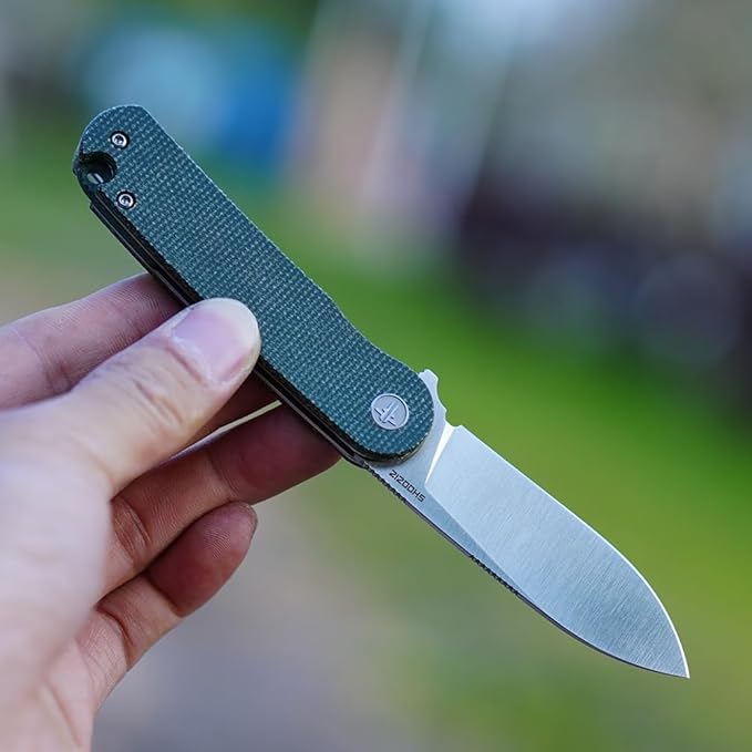 Small EDC Folding Pocket Knife for Man - 2.59 D2 Steel Satin BladeMini Micarta Handle with ClipClassic Design for Outdoor Camping Hiking &amp Everyday Carry.Han309-GMS