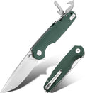 FLISSA Multitool Pocket Knife 3.3 D2 Blade with G10 Handle Liner Lock Folding Knife with Glass Breaker Screwdrivers Bottle Opener &amp Rope Cutter for EDC Survival Camping Hiking (Green)