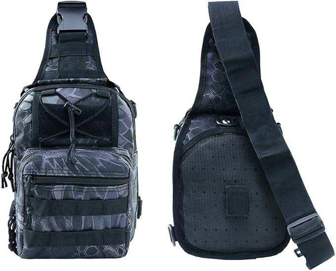 Tactical Sling Bag Pack Military Rover Shoulder Sling Backpack EDC Molle Assault Range Bag (Python Pattern Black)