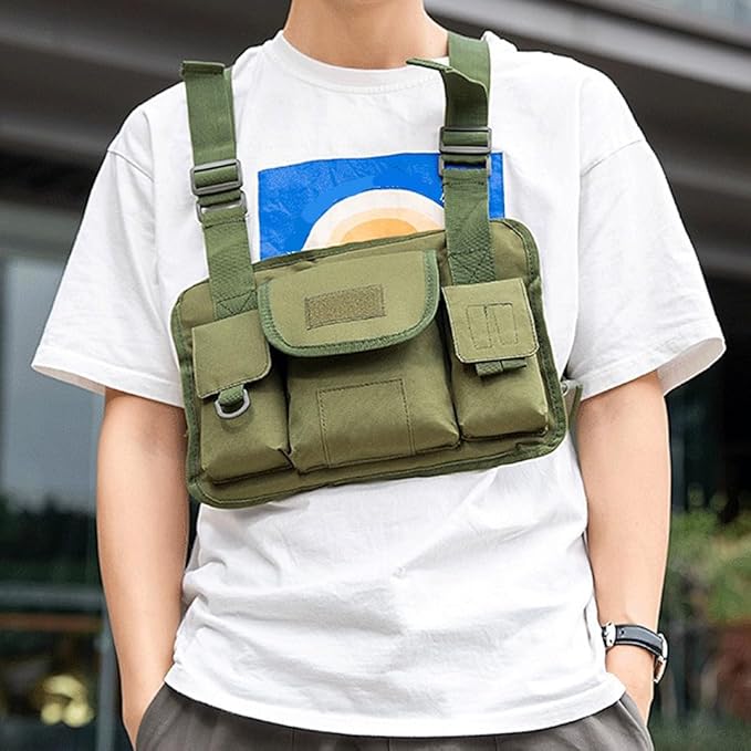 Outdoor Chest Bag For Men Tactical Utility Pack Lightweight Chest Pouch Hiphop/Harness Bag for Workouts Cycling Hiking (Military Green)