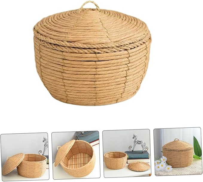 KOMBIUDA Handwoven Round Storage Basket Lid Large Decorative Rope Basket for Table Pantry Home Organization Versatile Food and Toy Storage